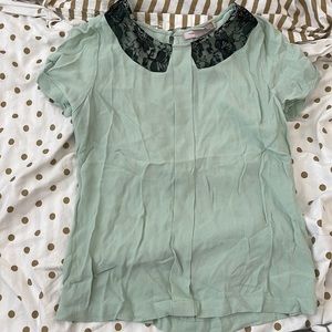Forever 21 Mint Green Top with black lace collar